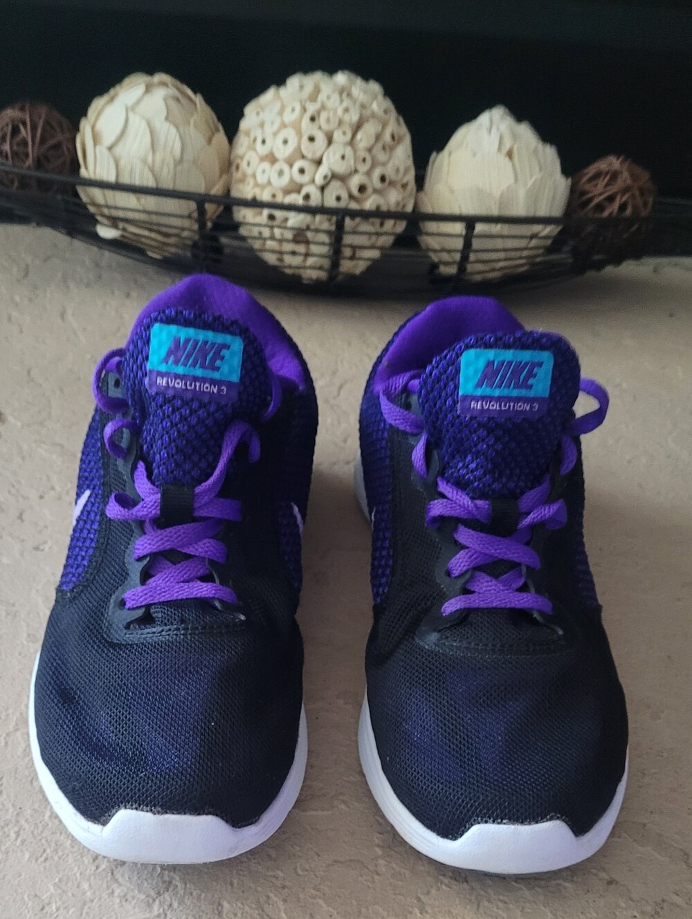Size 6.5 Nike Revolution 3 Black Purple Running Women Sneakers 819303-910